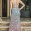 Ombre Sequin Long Prom Dress with Back Cut Outs