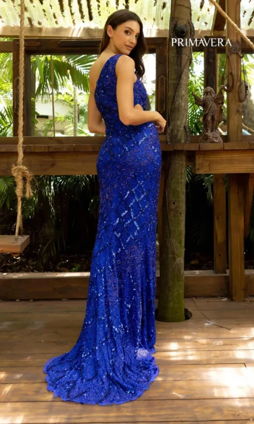 One-Shoulder Cut-Out Long Sequin Dress 3729
