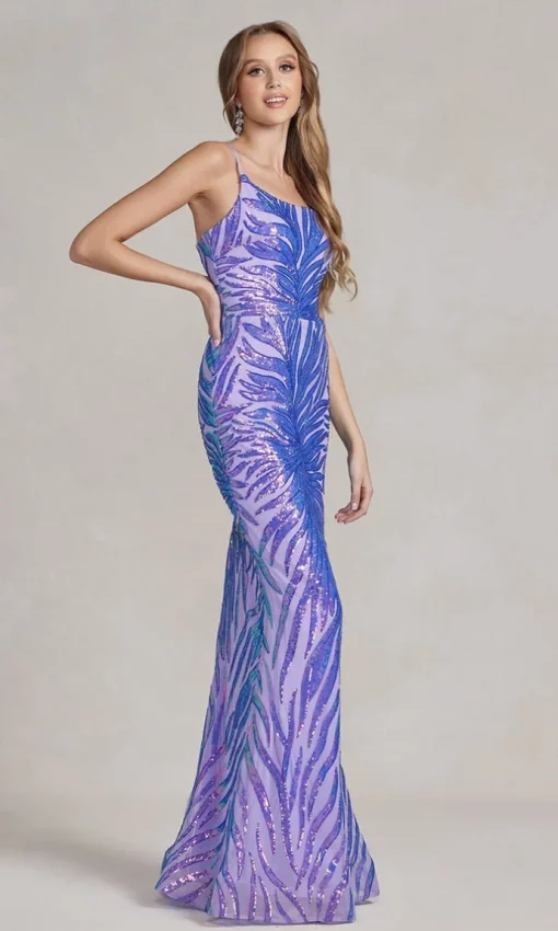 One-Shoulder Sequin-Pattern Long Prom Dress