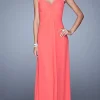 Open-Back Empire-Waist Long La Femme Prom Dress