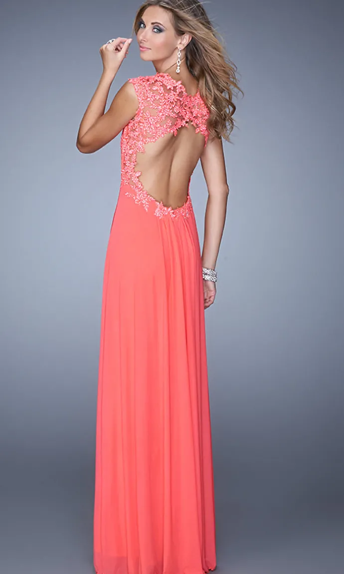Open-Back Empire-Waist Long La Femme Prom Dress