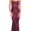 Open-Back Sheer-Waist Long La Femme Prom Dress