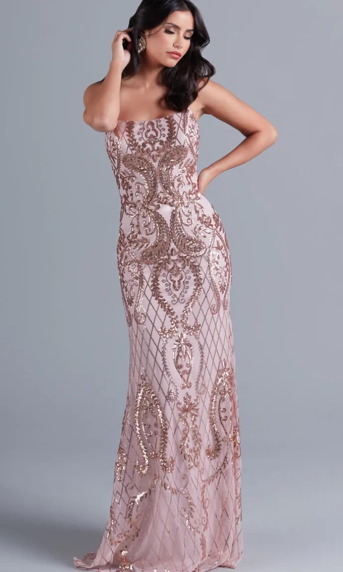 Pink Formal Dress With Sequin Design F2236