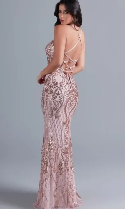 Pink Formal Dress With Sequin Design F2236