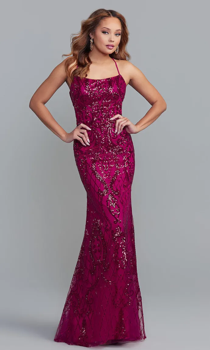 Pink Formal Dress With Sequin Design F2236
