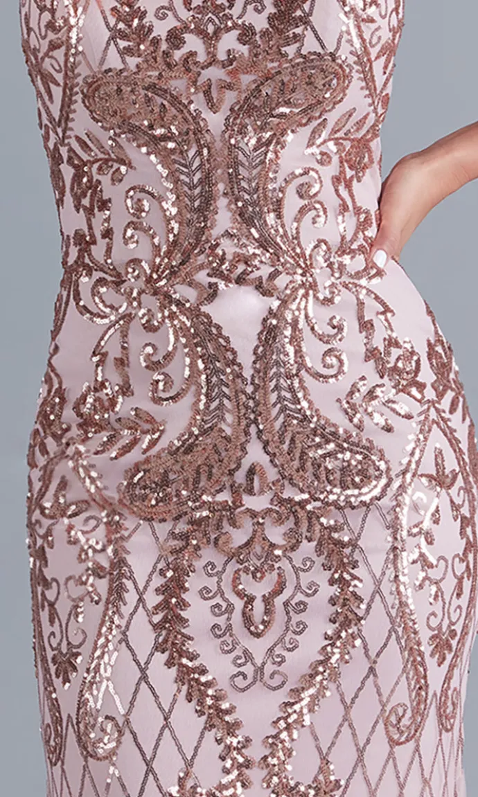 Pink Formal Dress With Sequin Design F2236