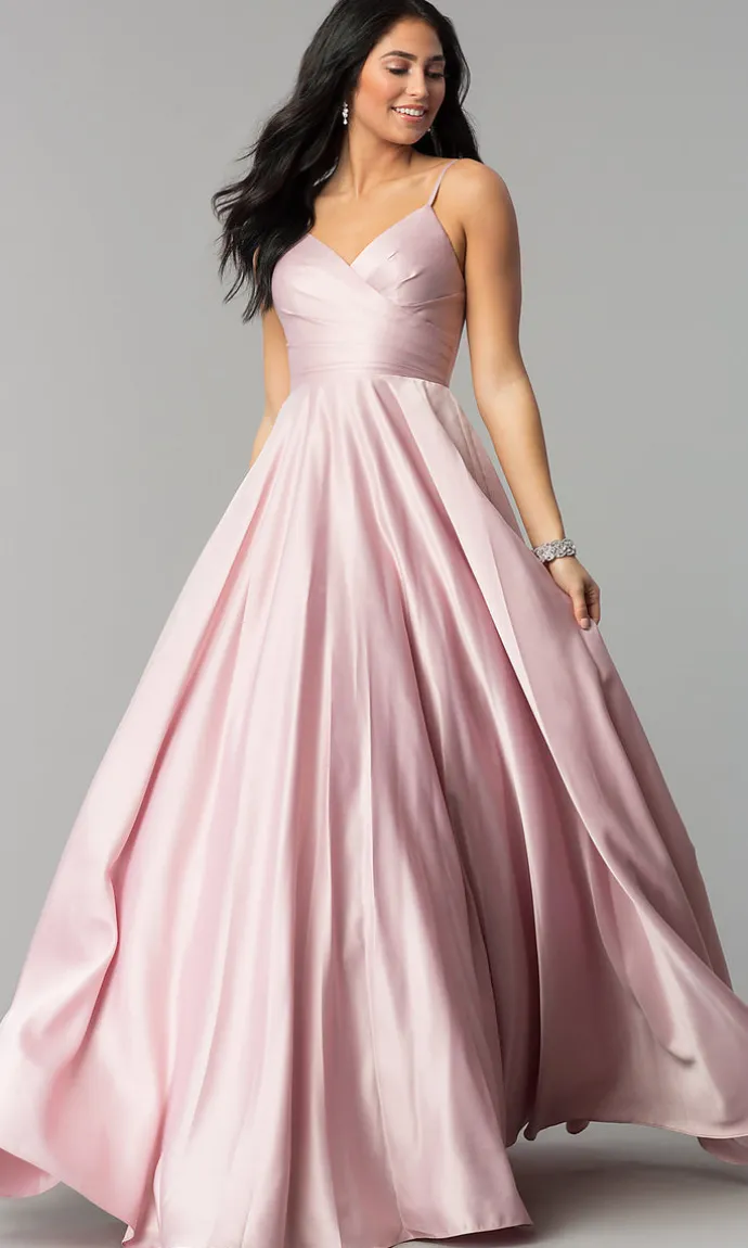 Pleated-Bodice Long Classic Formal Ball Gown