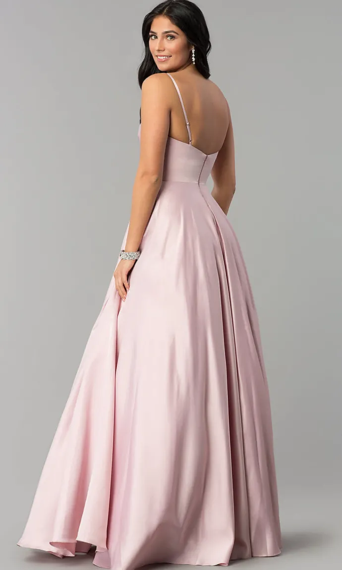 Pleated-Bodice Long Classic Formal Ball Gown