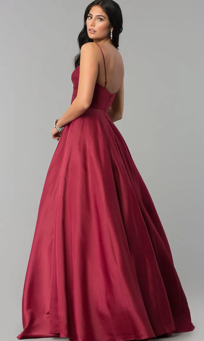 Pleated-Bodice Long Classic Formal Ball Gown