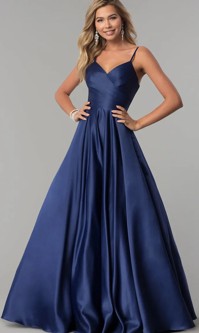 Pleated-Bodice Long Classic Formal Ball Gown
