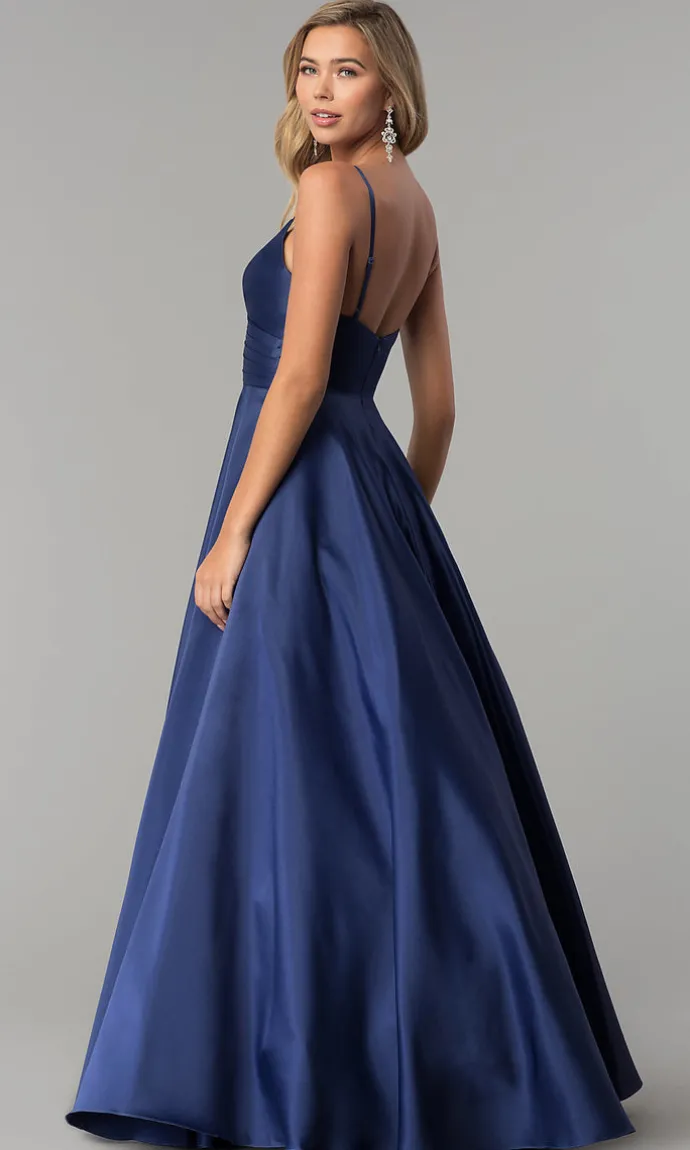 Pleated-Bodice Long Classic Formal Ball Gown