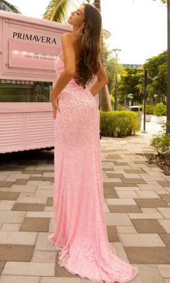 Primavera Long Beaded Prom Dress with Lace-Up Back