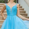 Sequin-Bodice Glitter Short Prom Dress