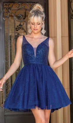 Sequin-Bodice Glitter Short Prom Dress