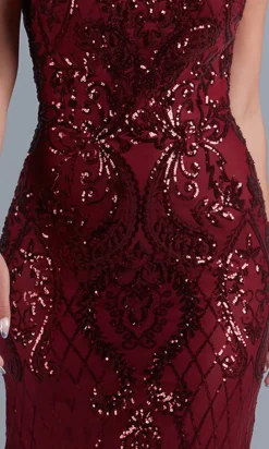 Sequin-Print Long Formal Dress with Statement Back