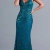 Sequin-Tulle Strappy-Back Long Formal Dress