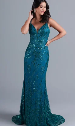 Sequin-Tulle Strappy-Back Long Formal Dress