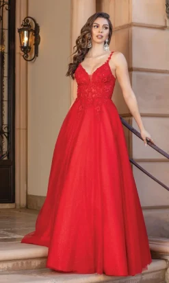 Sheer Corset-Bodice Long Glitter Ball Gown 4328