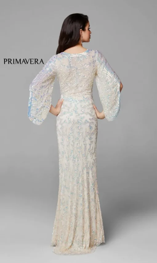 Sheer-Back Beaded Formal Dress with Sleeves 9713