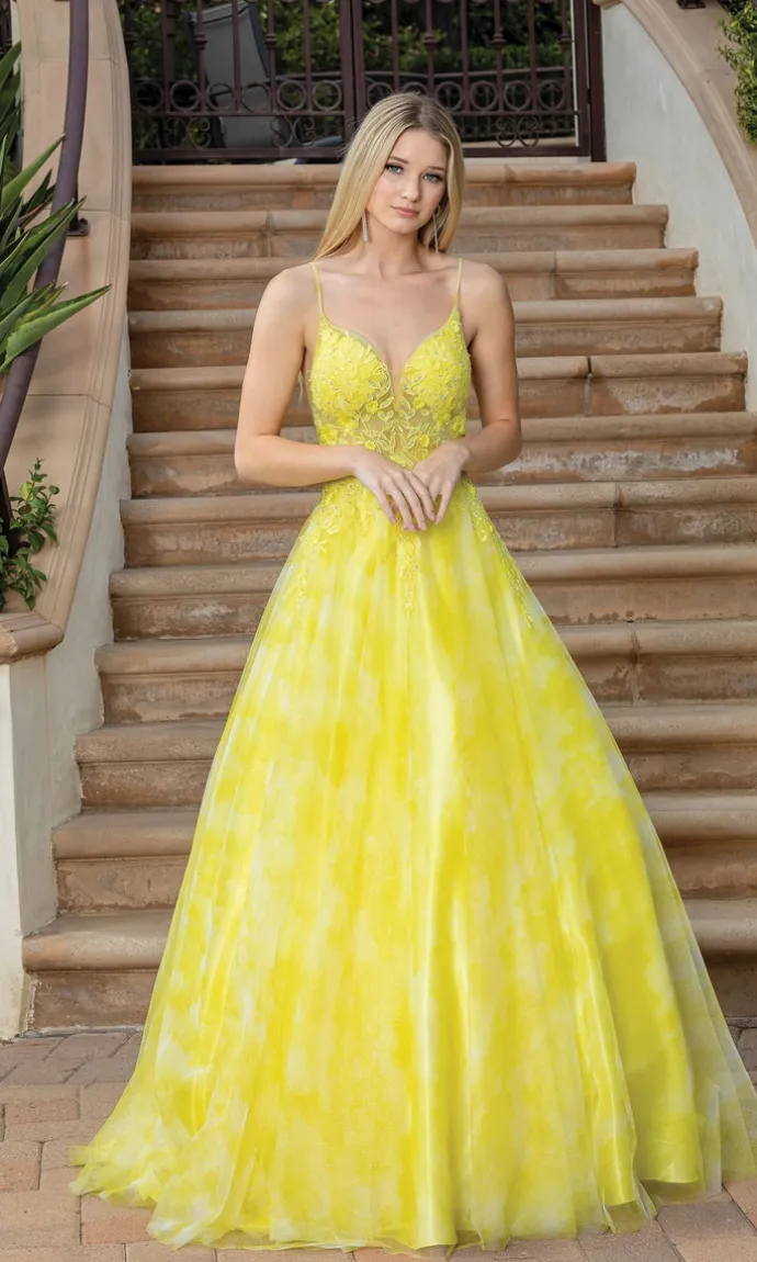 Sheer-Bodice Tie-Dye Long Prom Ball Gown 4320