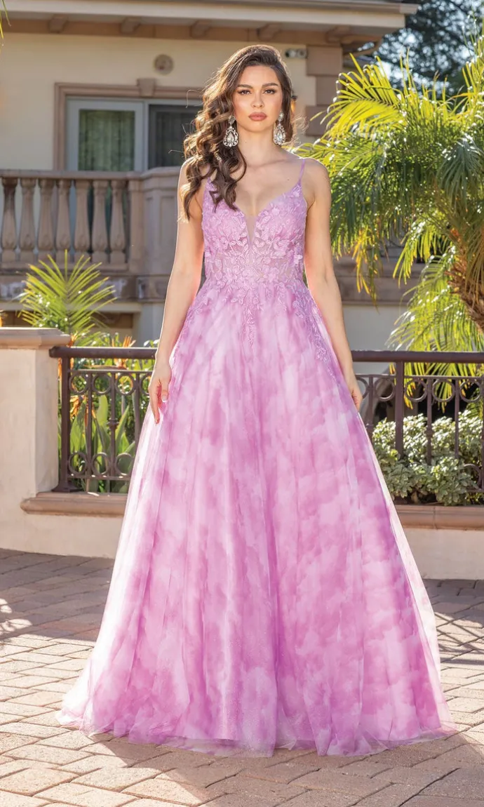 Sheer-Bodice Tie-Dye Long Prom Ball Gown 4320