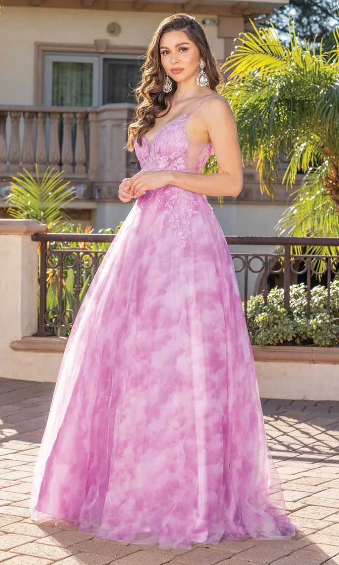 Sheer-Bodice Tie-Dye Long Prom Ball Gown 4320