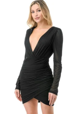 Short Black Cocktail Dress with Long Sleeves