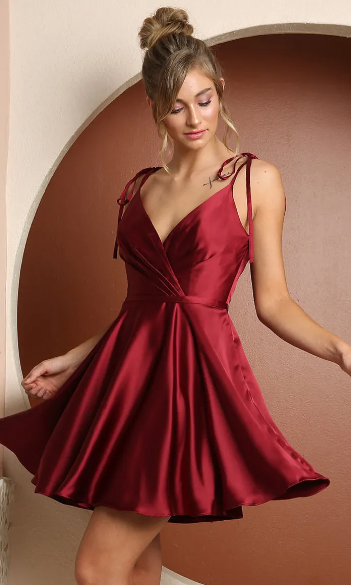 Shoulder-Tie Short Simple Homecoming Dress