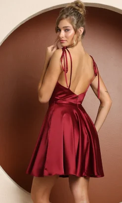 Shoulder-Tie Short Simple Homecoming Dress