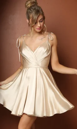 Shoulder-Tie Short Simple Homecoming Dress