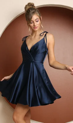 Shoulder-Tie Short Simple Homecoming Dress