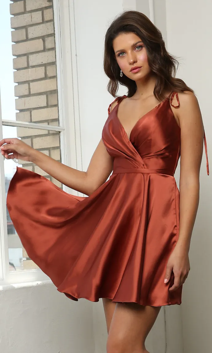 Shoulder-Tie Short Simple Homecoming Dress