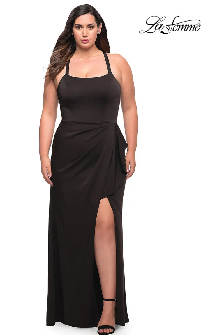 Side Drape La Femme Long Plus-Size Formal Dress