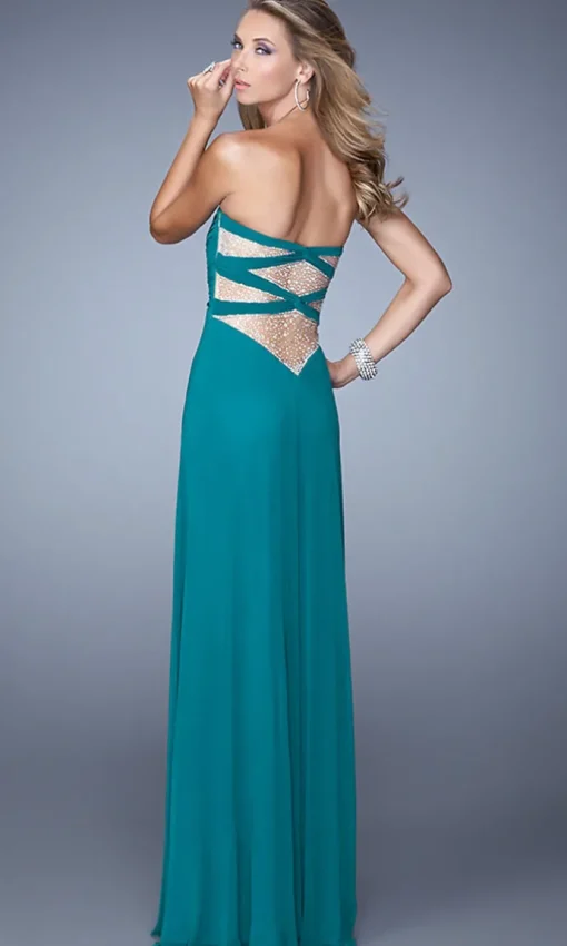 Strapless Long La Femme Prom Dress with Front Knot