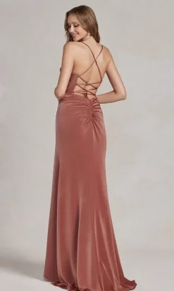 Strappy-Back Cowl-Neck Long Prom Dress E1068