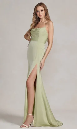 Strappy-Back Cowl-Neck Long Prom Dress E1068