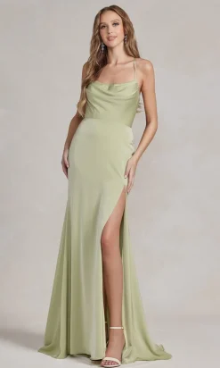 Strappy-Back Cowl-Neck Long Prom Dress E1068