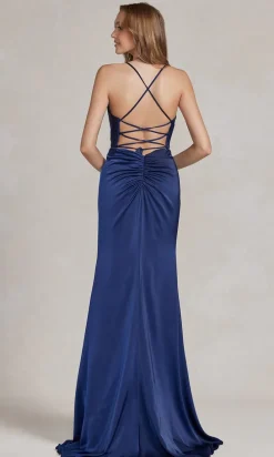 Strappy-Back Cowl-Neck Long Prom Dress E1068