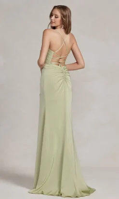 Strappy-Back Cowl-Neck Long Prom Dress E1068