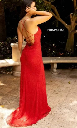 Strappy-Back Long Beaded Formal Dress 3902