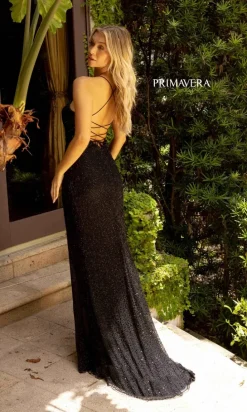 Strappy-Back Long Beaded Formal Dress 3902