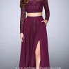 Two Piece Long Chiffon Prom Dress with Long Sleeves