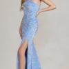 Velvet Sequin One-Shoulder Long Gown R1202