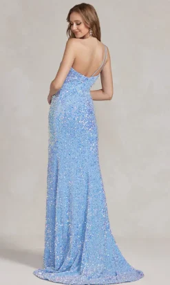 Velvet Sequin One-Shoulder Long Gown R1202