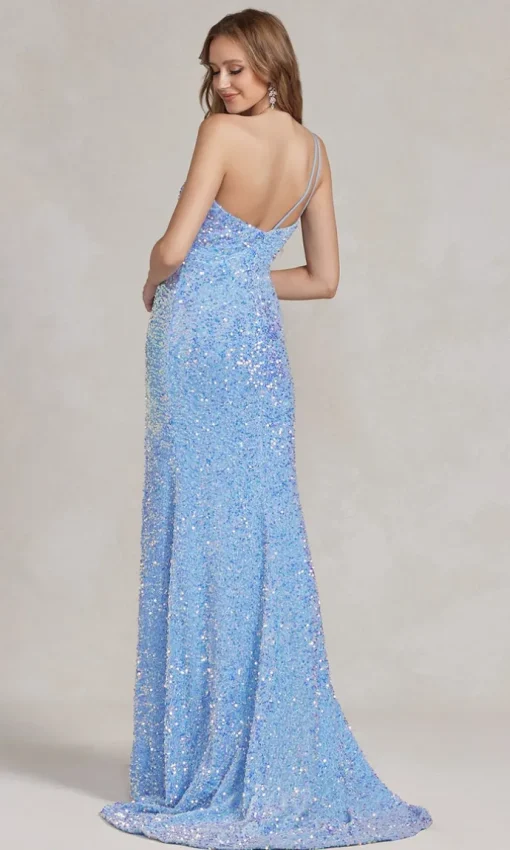 Velvet Sequin One-Shoulder Long Gown R1202