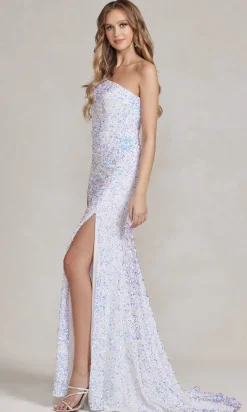 Velvet Sequin One-Shoulder Long Gown R1202