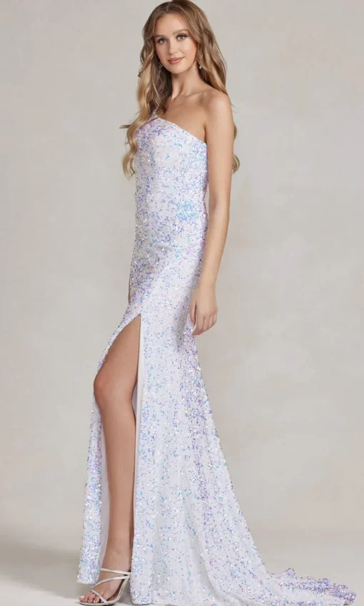 Velvet Sequin One-Shoulder Long Gown R1202