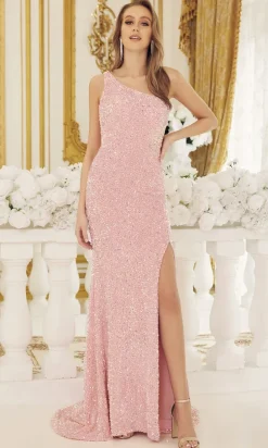 Velvet Sequin One-Shoulder Long Gown R1202