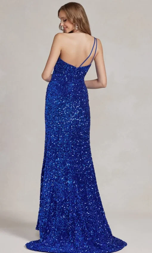 Velvet Sequin One-Shoulder Long Gown R1202